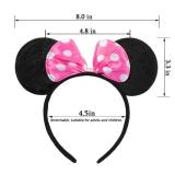 CHuangQi Mouse Ears Headband 2pcs, Solid Black and Pink Bow with Polka Dot, Party Favors