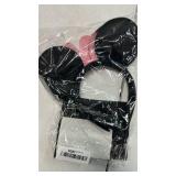 CHuangQi Mouse Ears Headband 2pcs, Solid Black and Pink Bow with Polka Dot, Party Favors