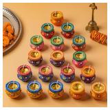(Pack of 18) Matki Diyas for Decoration, Wax Filled Clay Diyas for Pooja, Diwali Decorations for Home, Indian Pooja Decor for Mandir, Diwali Gifts, Earthen Lamp for Navratri Dussehra, Party Favors