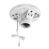 Leviton One-Piece Glazed Porcelain Outlet Box Mount, Incandescent Lampholder, Pull Chain, Top Wired, 9726-C, White