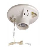 Leviton One-Piece Glazed Porcelain Outlet Box Mount, Incandescent Lampholder, Pull Chain, Top Wired, 9726-C, White