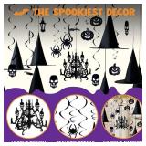 JOYIN 6pcs Hanging Witch Hats Halloween Decorations Indoor 21pcs Swirl Halloween Porch Decor Black, Wall Decorations for Home Yard Porch Ceiling Ornaments Bat Spider Pumpkin Skull Ceiling Streamers