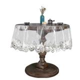 Fhberni Clear Plastic Round Tablecloth Waterproof Vinyl PVC Tablecloth Embroidered Lace Edge Transparent Table Cover for Kitchen Outdoor and Indoor Uses-Round 43 inch, 2 Floral