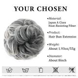 CJL HAIR Large Messy Bun Hair Piece Wavy Curly Scrunchies Synthetic Chignon Ponytail Hair Extensions Thick Updo Hairpieces for Women Salt and Pepper
