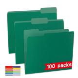 100 Packs File Folders,Green Folder,1/3-Cut Tabs,File Folders Letter Size,8.5x11 Inch File Folder for Office,School and Home,Organizer Documents
