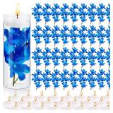 Hanaive 42 Pcs Blue Orchids Artificial Flower Vase Fillers for Floating Candles Wedding Table Centerpiece Blue Orchid and Unscented Floating Candles for Wedding Table Christmas Party Home Decoration