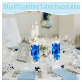 Hanaive 42 Pcs Blue Orchids Artificial Flower Vase Fillers for Floating Candles Wedding Table Centerpiece Blue Orchid and Unscented Floating Candles for Wedding Table Christmas Party Home Decoration