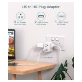 US to UK Ireland Plug Adapter, Addtam Type G Power Adapter with 3 AC Outlets and 3 USB(1 USB C), Travel Essentials for USA to Dubai Scotland British London England Hong Kong Irish