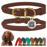 BronzeDog Rolled Leather Dog Collar with QR ID Tag, Adjustable Soft Round Collars for Small Medium Large Dogs Puppy (19\ - 21\in Neck Size, Cognac Brown)in