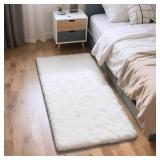 Fluffy Rug Shaggy Area Rug, White 2x4 Area Rugs for Bedroom, Small Bedside Rug, Soft Fluffy Shaggy Entryway Throw Rugs for Living Room Bedroom Kids Room Home Decor