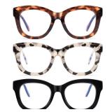 LADEESSE Readers for Women Oprah Style 3 Pack Square Reading Glasses with Spring Hinge Blue Light Blocking Ladies (Black+Grey+Tortoiseshell, 1.50)