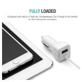 iPhone Car Charger, [Apple MFI Certified] Lighting Car Charger for iPhone 6S / 6S Plus, 6, 6 Plus, SE, 5, 5S, iPad Pro, Air 2, Mini 3 ,with Extra USB Port (White)