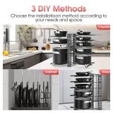 G-TING Pot Rack Organizers, 8 Tiers Pots and Pans Organizer for Kitchen Organization & Storage, Adjustable Pot Lid Holders & Pan Rack, Lid Organizer for Pots and Pans with 3 DIY Methods