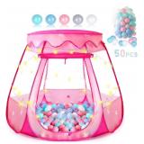 Baby Ball Pit for Toddler with 50 Balls, Pop Up Princess Tent with Star Lights for 1 2 3 Year Old Birthday Gift, 12-18 Months Baby Girl Toys with Carrying Bag, Indoor&Outdoor Play Tent for Kids