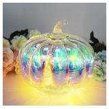 CFDECOR Mercury Glass Light up Pumpkin Light with Timer, with 10 Led Lights Inside,Battery Operated Led Pumpkin Light,Ideal for Halloween Fall Decoration, Thanksgiving Rustic Decor(Multi Color)