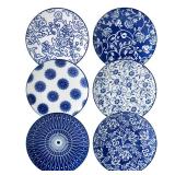 Cerkik Ceramic Dessert Plates Set - 6 Inch Small Appetizer Plates for Kitchen - Salad Plate for Cake Snacks Side Dish, Microwave Dishwasher Safe, Gift, Vintage Blue