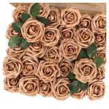 MACTING 30PCS Artificial Flower Roses Fake Flowers with Stem Foam Roses for DIY Wedding Bouquet Table Centerpieces Party Holiday Baby Shower Home Spring Valentines Day Decorations,Light Brown