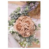 MACTING 30PCS Artificial Flower Roses Fake Flowers with Stem Foam Roses for DIY Wedding Bouquet Table Centerpieces Party Holiday Baby Shower Home Spring Valentines Day Decorations,Light Brown