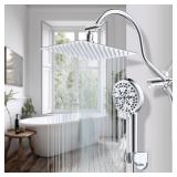 Hibbent All Metal CUPC Certified Shower Head, 8ftft High Pressure Rainfall Shower Head, Handheld Showerhead Combo, 12ftft Adjustable Extension Arm, 10 Sprays, 71ftft Shower Hose, Showerhead Holder, Ch