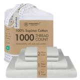 Threadmill Luxury Supima Cotton Sheets, 1000 Thread Count Soft 100percent Cotton Sheets for King Size Bed, 4 Pc Light Grey King Bed Sheet Set, 5-Star Hotel Quality with Elasticized Deep Pocket King Sh