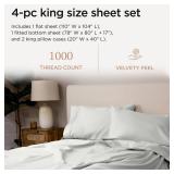 Threadmill Luxury Supima Cotton Sheets, 1000 Thread Count Soft 100percent Cotton Sheets for King Size Bed, 4 Pc Light Grey King Bed Sheet Set, 5-Star Hotel Quality with Elasticized Deep Pocket King Sh