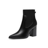 Coutgo Womens Pointed Toe Ankle Boots Elastic Chunky Block Stacked Mid Heel Comfortable Chelsea Booties Shoes size 9