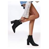 Coutgo Womens Pointed Toe Ankle Boots Elastic Chunky Block Stacked Mid Heel Comfortable Chelsea Booties Shoes size 9