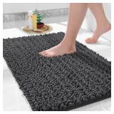 Yimobra Bathroom Rugs Non Slip Washable 32x20 Inch - Ultra Soft Absorbent Chenille Bath Mat, Quick Dry Shaggy Floor Carpet for Tub Shower, Dark Gray Home Decor Accessories
