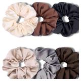 IVARYSS Big Scrunchies for Women Thick Hair, Premium Satin Softer than Silk, XL 6 Inch Extra Large Scrunchy Elastic Hair Bands Accessories, 6 Pack, Neutral