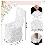 Moukeren 1 Pcs White Rosette Throne Chair Cover Satin Rosette Stretch Banquet Spandex Fitted Chair Cover for Wedding Party Banquet Catering