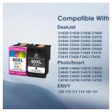 60XL Ink Cartridges Black and Color Combo Pack Replacement for HP 60 60 XL Ink Work for PhotoSmart C4780 C4680 C4795 C4650 DeskJet F4480 F4440 F4280 Envy 110 Printer (2 Packs)