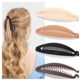 Gift4U Banana Hair Clip, 4 PCS Large Banana Clips for Women, Flexible Hair Clips for Thick Hair, Classic Hair Comb for Any Occasion (Neutral)