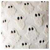 4TH Emotion Halloween Ghost Decorative Pillow Covers 18x18 Set of 2, Beige Soft Plush Faux Fur Farmhouse Throw Cushion Cases for Fall Holiday Home Decorations