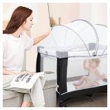 Beberoad Love Portable Playard Cover  Breathable Mosquito Net with 2-Way Zipper for Travel Cribs and Playpens (White)