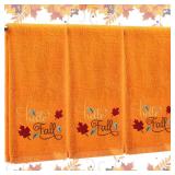 Fanfanwin 3 Pcs Thanksgiving Hand Towels for Bathroom 13.8 x 29.5 Inch Fall Decorative Bath Towels Sets 100percent Cotton Embroidered Pumpkin Autumn Maple Bathroom Decor(Orange,Hello Fall)
