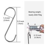 Large S Hooks for Hanging Heavy Duty Shower Curtain Stainless Steel (5.5inch12pack)