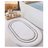 DEXI Oval Bath Mats for Bathroom, 17x30 Absorbent Bath Mat, Washable Microfiber Bathroom Rug with Non Slip Backing for Shower Floor, Beige