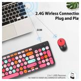Wireless Keyboard and Mouse Combo, Retro Typewriter Keyboard with Round Keycaps, 2.4GHz USB Cute Wireless Keyboard Mouse for Computer, Desktop, Laptop and Computer (Black-Colorful)