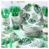 Havawish 120 Pcs Hawaiian Party Decorations Supplies Tropical Palm Leaves Tableware Set for 24 Guests Luau Party Plates Napkins Cups Forks for Summer Safari Jungle Birthday Party Decorations