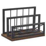 Snughome Desktop Mail Organizer, Desk Mail Organizer with 2-Slot Matte Black Metal Desktop Mail Sorter, Metal Storage File Holder Letter Sorter Organizer for Home or Office, Rustic Brown