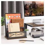 Snughome Desktop Mail Organizer, Desk Mail Organizer with 2-Slot Matte Black Metal Desktop Mail Sorter, Metal Storage File Holder Letter Sorter Organizer for Home or Office, Rustic Brown