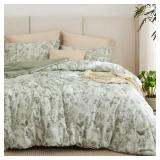 Bedsure Floral Comforter Set King Size - 100percent Cotton Fabric with Microfiber Inner Fill, Sage Green Bedding Comforter Set, 3 Pieces, 1 Soft Reversible Botanical Flower Comforter and 2 Pillow Sham
