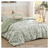 Bedsure Floral Comforter Set King Size - 100percent Cotton Fabric with Microfiber Inner Fill, Sage Green Bedding Comforter Set, 3 Pieces, 1 Soft Reversible Botanical Flower Comforter and 2 Pillow Sham