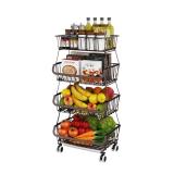 Miyawell Fruit Vegetable Storage Basket for Kitchen - 4 Tier Stackable Metal Wire Baskets Cart with Rolling Wheels Utility Fruits Rack Produce Snack Organizer Bins for Pantry Bathroom Laundry Bronze