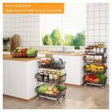 Miyawell Fruit Vegetable Storage Basket for Kitchen - 4 Tier Stackable Metal Wire Baskets Cart with Rolling Wheels Utility Fruits Rack Produce Snack Organizer Bins for Pantry Bathroom Laundry Bronze