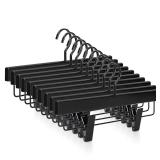 TOPIA HANGER Black Wooden Pants Hangers, Wood Skirt Hangers with Clips, Deluxe Jeans Hanger with 360° Swivel Anti-Rust Flat Hook, Smooth Finish Wood Hangers for Slacks Trousers 20 Pack, CT03B