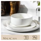 MALACASA 24 OZ Cereal Bowls, 5.8 Inch Soup Bowls Ceramic Bowl Sets of 4, Breakfast Bowls Set for Kitchen, Dishwasher Microwave Oven Safe, White, Series LUNA