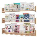 SZYOUYUE Nursery Bookshelves Wall Mounted?34inch?Set of 3, Floating Shelf Kids Coat Rack with 6Hooks,Hanging Shelf for Baby Nursery Room Décor, Patent Number: 29924445,Burlywood