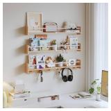 SZYOUYUE Nursery Bookshelves Wall Mounted?34inch?Set of 3, Floating Shelf Kids Coat Rack with 6Hooks,Hanging Shelf for Baby Nursery Room Décor, Patent Number: 29924445,Burlywood