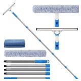 Mitclear 6.5 Feet Window Cleaning Kit with Extension Poles, Window Cleaner Tool with 14 Silicone Squeegee, 14 Microfiber Scrubber and Cloth, Window Washing Equipment for IndoorOutdoor Windows